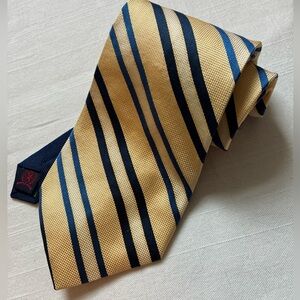 Tommy Hilfiger Men’s 100% Silk Repp Tie Yellow Gold Navy Stripes Made In USA